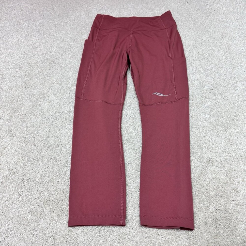 Saucony Leggings Women’s Red Cropped Pull On Size Small Pockets